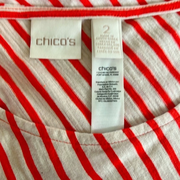 CHICO’S Striped Red and Cream Women's Top - Picture 3 of 8